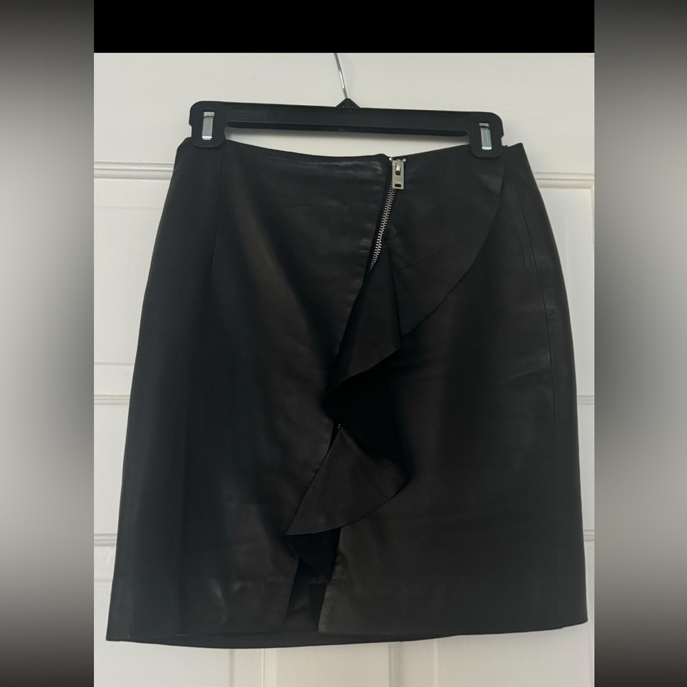 IRO Genuine Leather Mini Skirt Size 34 (size 0) with ruffle and zipper detail.